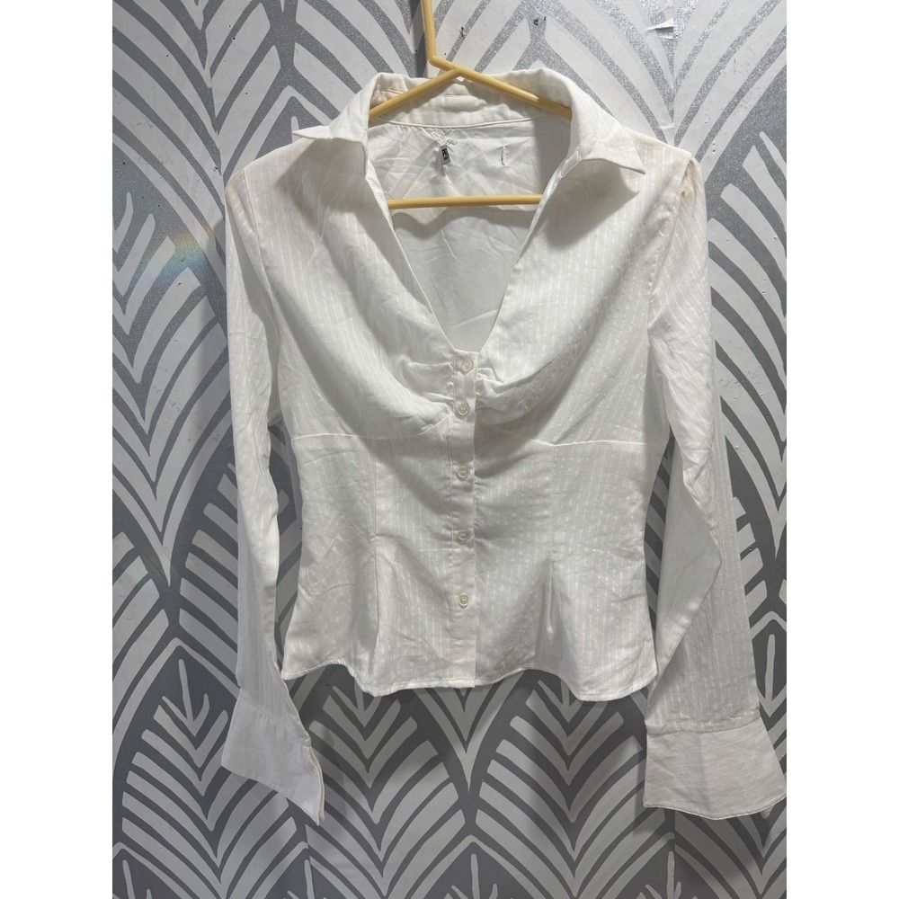 Princess Polly White Elowenn Ruched Bust Button Down Long Sleeve Top US 8 - Picture 3 of 8